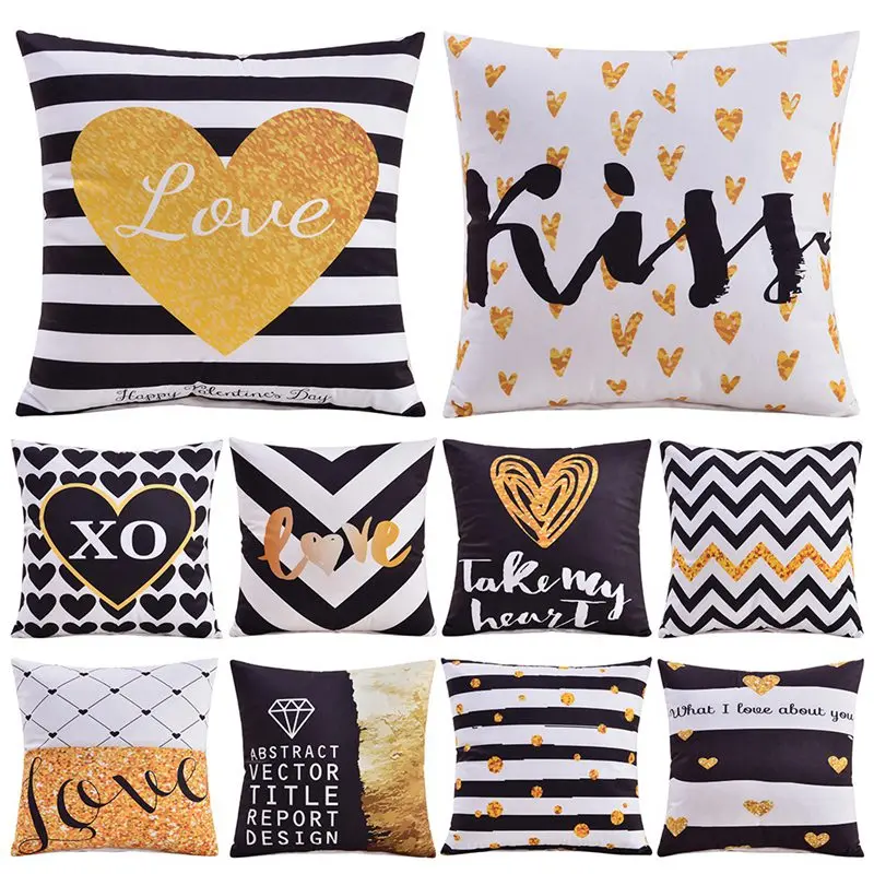 Zipper Closure Pillow Cover Striped Printed Decorative Throw Pillow