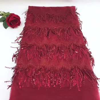 

Wine Red Blue African Lace Fabric French Sequins Net Lace High Quality African Sequin Lace Fabric for 2019 French Sequin Fabric