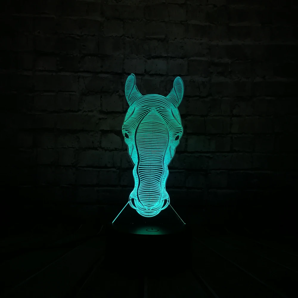 Новинка Настольная лампа животное Luces голова лошади 3D лампа ночник переключатель сенсорный пульт дистанционного проекции Luminaria 3D светодиодный Настольный Декор для дома