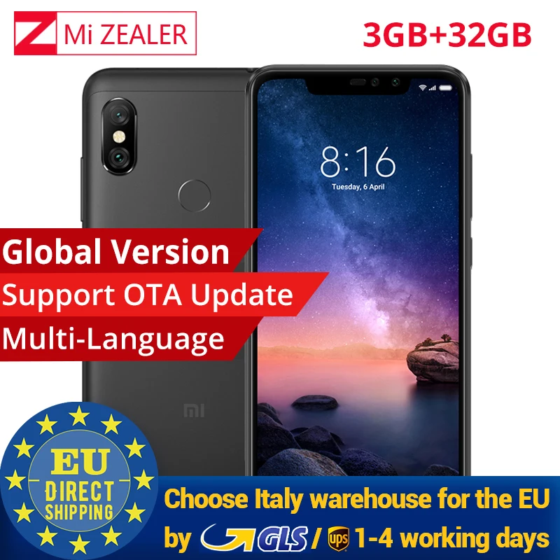 Global Version Xiaomi Redmi Note 6 Pro 3GB 32GB Mobile Phone Snapdragon 636 Octa Core 6.26 inch 12MP Dual Camera 4000mAh | Мобильные