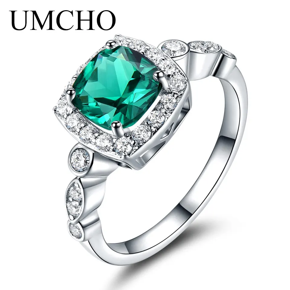 UMCHO, одноцветное 925 пробы, серебряное кольцо, кольца с голубым сапфиром Для Женщин, камень по месяцу рождения, подарки, Изумрудное кольцо, свадебное, обручальное, ювелирное изделие, подарок - Цвет камня: Emerald