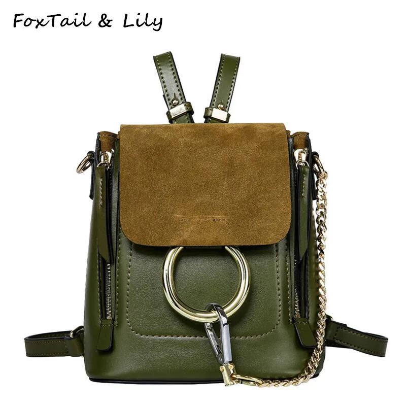 

FoxTail & Lily Popular Metal Rings Mini Chain Shoulder Bag Women Leather Backpack Vintage Summer New School Backpacks for Girls