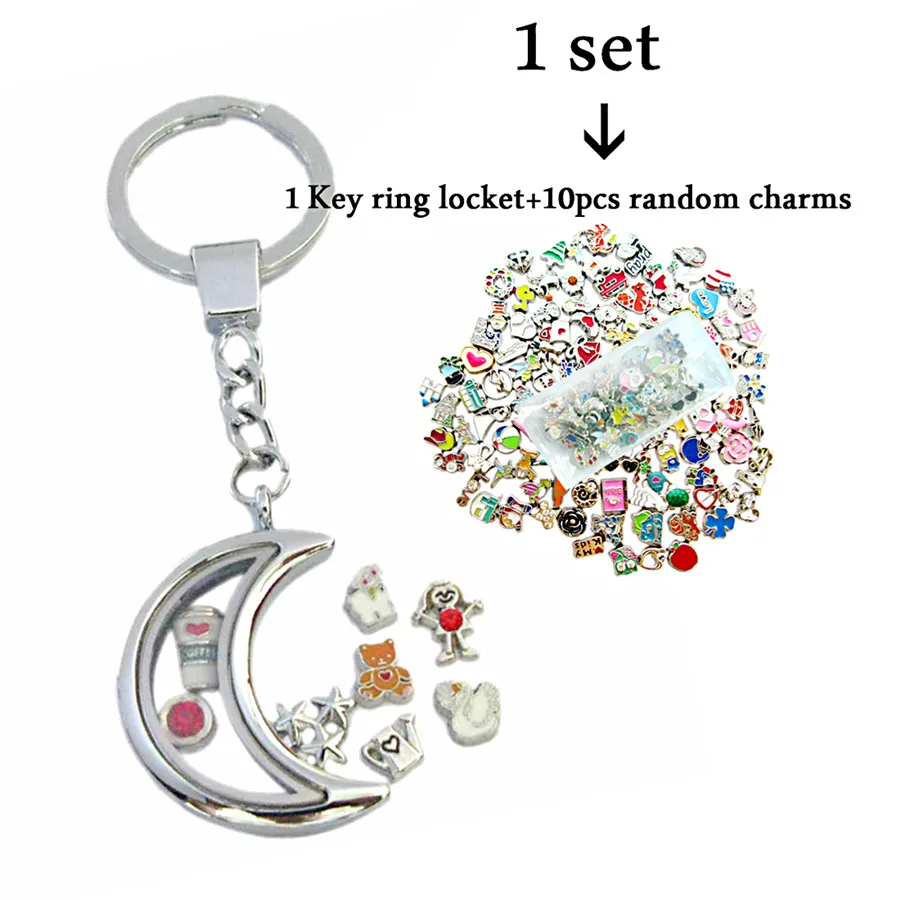 

24 Options Rhinestone Magnetic floating locket Keychain zinc alloy floating living memory locket +10p charms