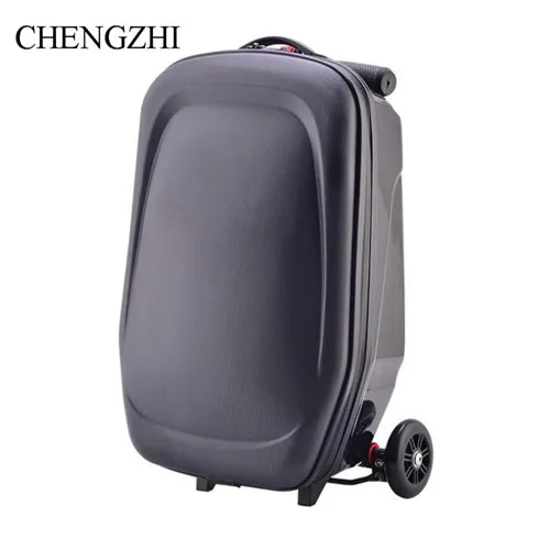 CHENGZHI высокое качество сумка в виде скутера подростка дело тележки чемодан кабины Дорожный чемодан на колесах - Цвет: black