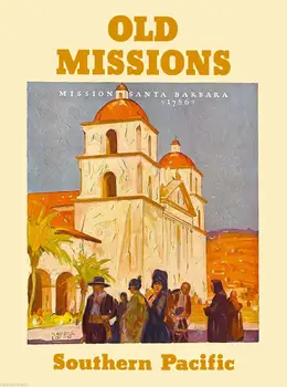 

N2057 Santa Barbara Mission California America Vintage Travel Wall Sticker Silk Fabric Poster Art Indoor Decor Bright