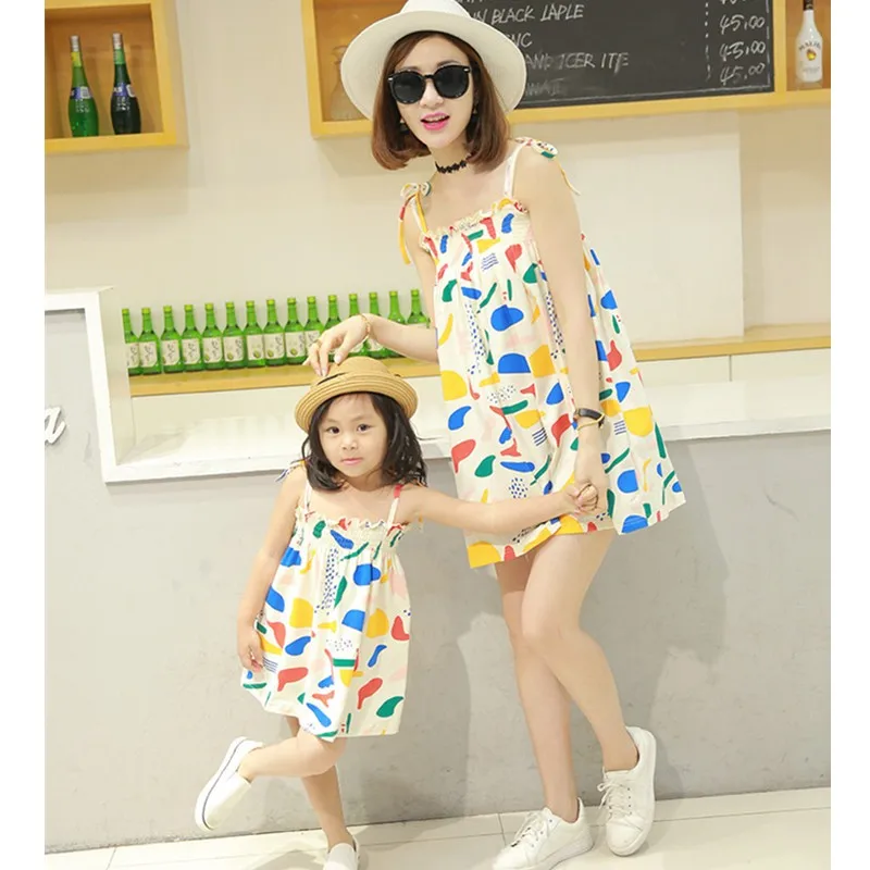 2016-mother-and-daughter-clothes-braces-skirt-for-family-matching-outfits-mother-kids-Fruits-Graffiti-Skirts