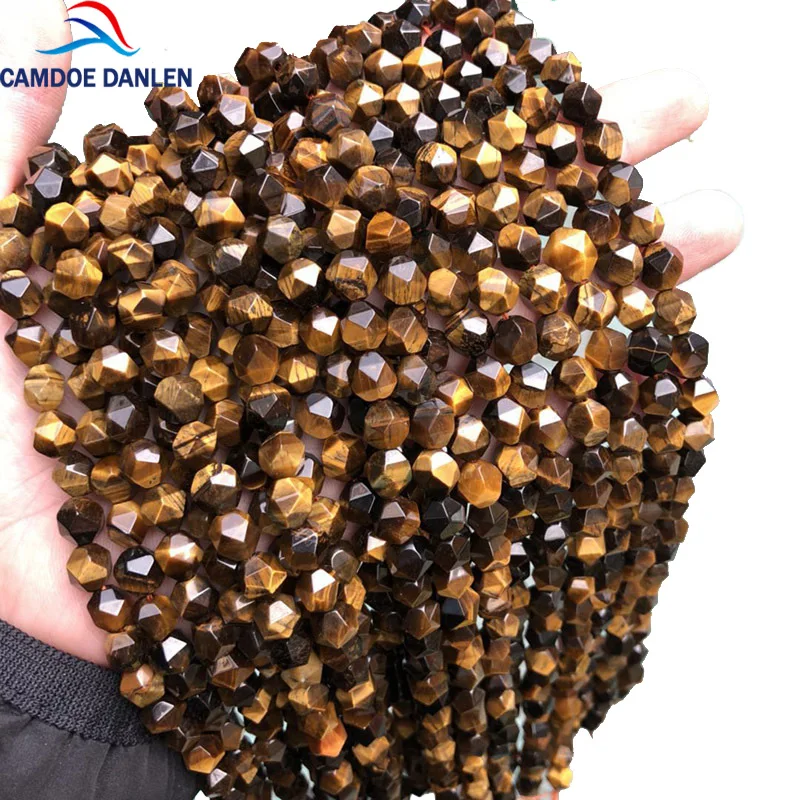 

CAMDOE DANLEN Natural Stone Big Faceted Yellow Tiger Eye Loose Beads 6 8 10 12 MM Strand Beads Fit Diy For Jewelry Making