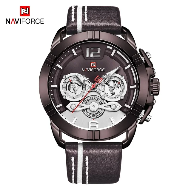 NAVIFORCE Luxury Mens Watches Fashion Sport Men Quartz Wrist Watch Top Brand Waterproof Chronograph Watch Relogio Masculino - Цвет: Coffee