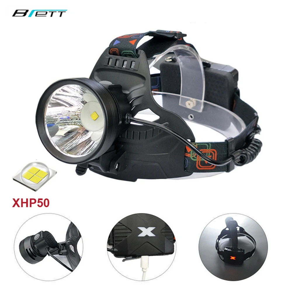 

led head lamp Cree xhp50 or T20 light Use 18650 battery USB charging Outdoor Hunting Cave work waterproof Bicycle led headlight