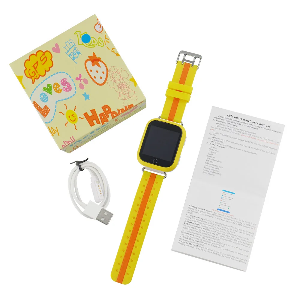 Детский gps-трекер Q100 gps умные часы SOS устройство определения местоположения устройства трекер умные детские часы 1,54 дюймов сенсорный экран для безопасного PK Q50 Q90 - Цвет: Yellow with Box
