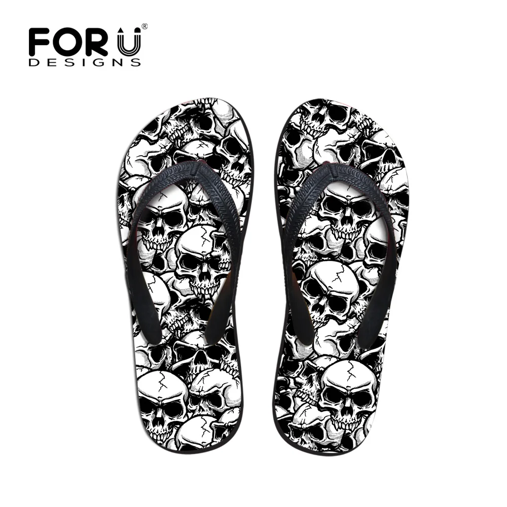FORUDESIGNS Summer Beach Slippers for Women Woman Fashion Skull Printing Flip Flops Custom Designer Ladies Flipflops Flat | Обувь