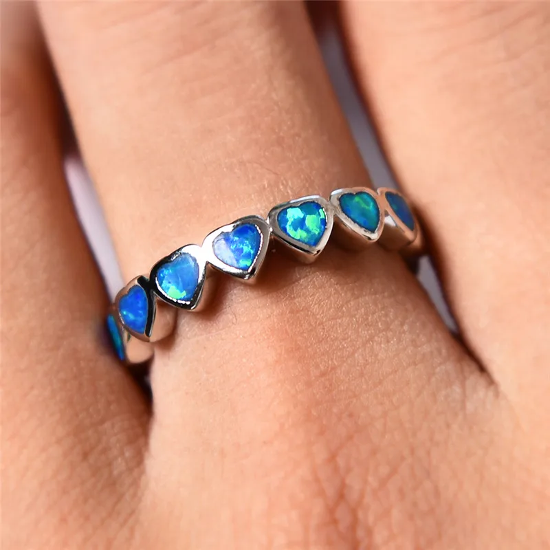 Bamos винтажные обручальные кольца в форме сердца белый/синий огненный опал кольца на палец 925 серебро обручальное кольцо для женщин вечерние ювелирные изделия