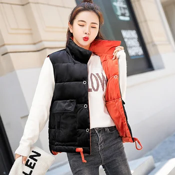 

KUYOMENS Both Side Wear Winter Women Vest Colete Feminino Stand Collar Winter Jacket Wadded Waistcoat Cardigan Veste Female
