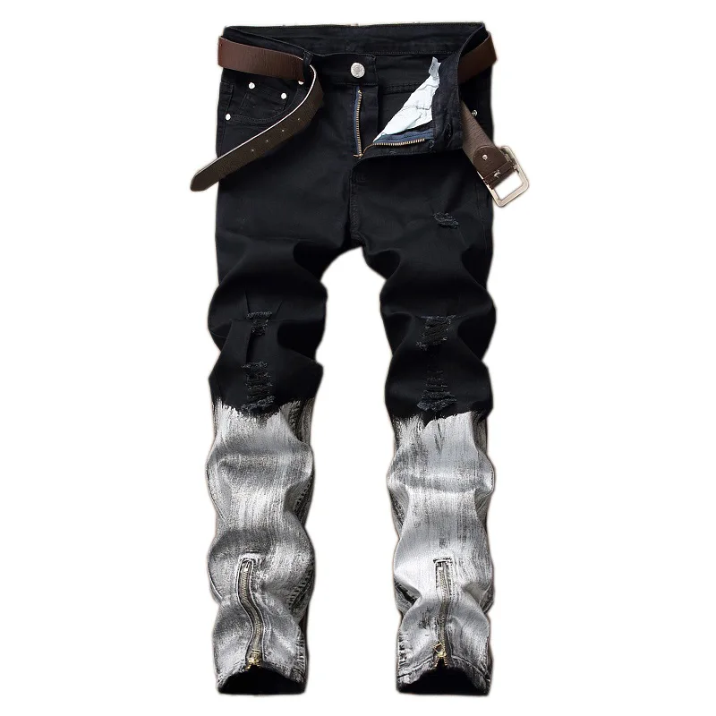 EVJSUSE broken coated ripped jeans men high quality cotton trousers