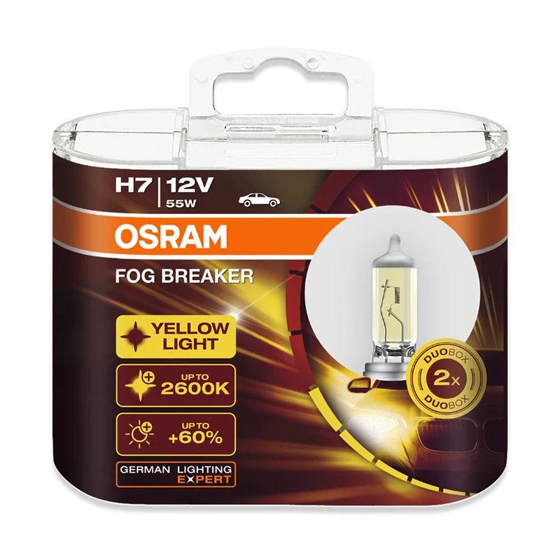 OSRAM H7 12 В 55 Вт 2600 к 62210FBR противотуманный выключатель ксенон желтый 200% желтый светильник 60% более яркий автомобильный галогенный Hi/lo луч OEM лампы