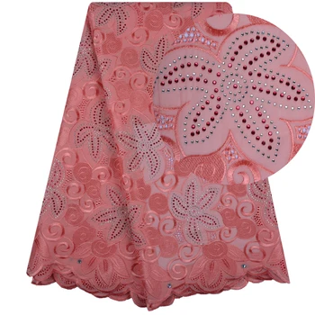 

Newest Embroidered Swiss Voile Net Lace Switzerland With Stones For Party & Wedding High Quality Swiss Cotton Women Lace 1298B