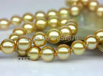 

huij 002834 AAA 11-12mm Australian south sea gold pearl necklace18''