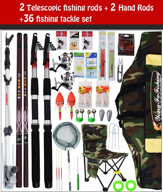 Best price at $126 Cheap Fishing tackle set fishing rod pole 2.1 4.5 hand pole sun protection umbrella handsomeness sea rods fishing tackle combination