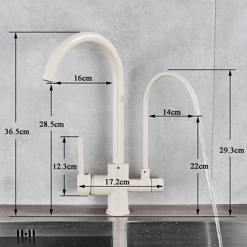 quyanre wanfan gappoo beige black filtered water kitchen sink faucet 360 rotation sink faucet dual handles mixer tap deck mounted 3 way kitchen pure water faucet3