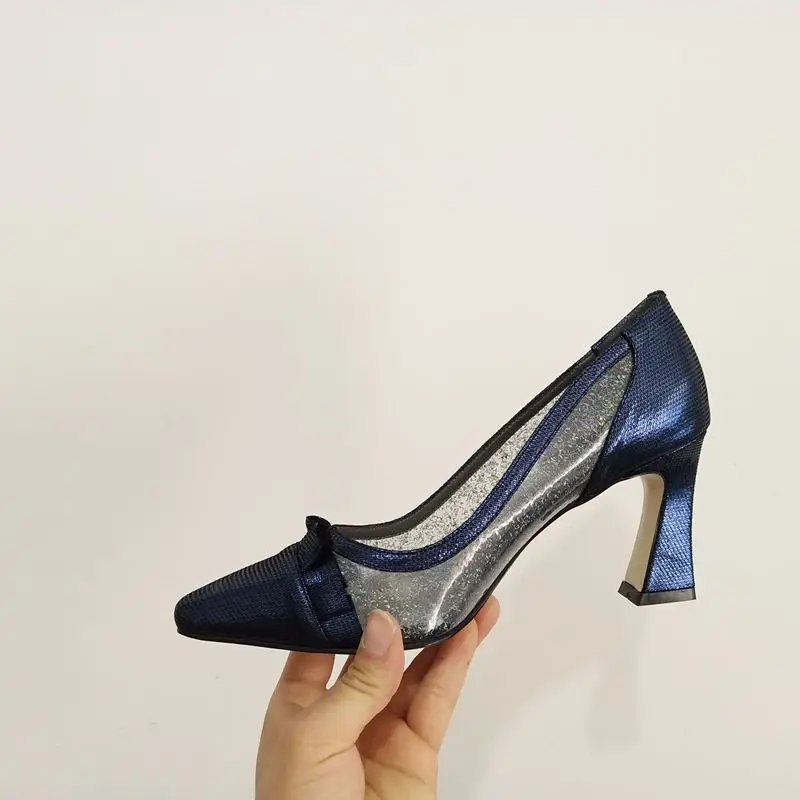 ALLBITEFO/Модная пикантная женская обувь из натуральной кожи на высоком каблуке с бантом и сеткой; высококачественные женские туфли на высоком каблуке; вечерние женские туфли на каблуке