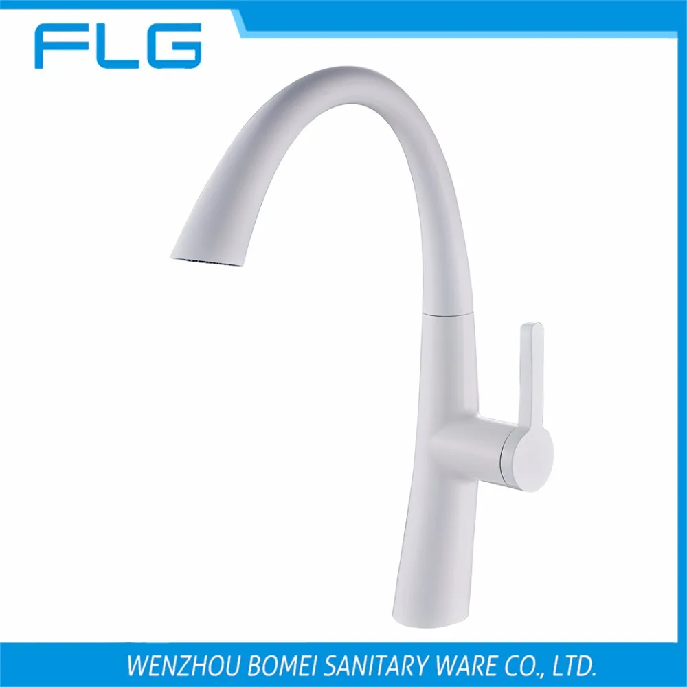 Free Shipping Single Handle Spring Pull Down Pull Out White Painting Kitchen Sink Faucet100276 Solid Brass