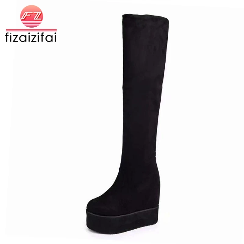 

FizaiZifai Women High Heels Boots Platform Winter Shoes Woman Inside Heels Warm Over Knee Boots Fashion Long Boots Size 35-39