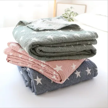 

Home bedding AB side 100%Cotton Blue Star Towel Blanket Summer Camel Gray Blanket 200*230cm Throw On Bed Sofa Portable Bedding