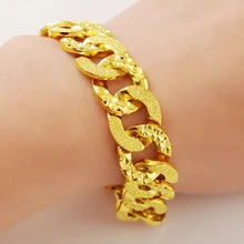 Envío Libre Verdadero 24 K Yellow Gold Plated 14mm Ancho de Malla de Cadena de Los Hombres Brazalete de Joyería de Alta Calidad para Mesn 24K-B081