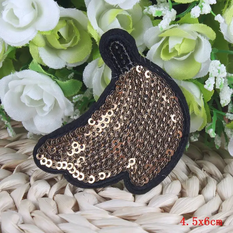 Kids clothes patches reflective embroidery badge banana iron on sequins