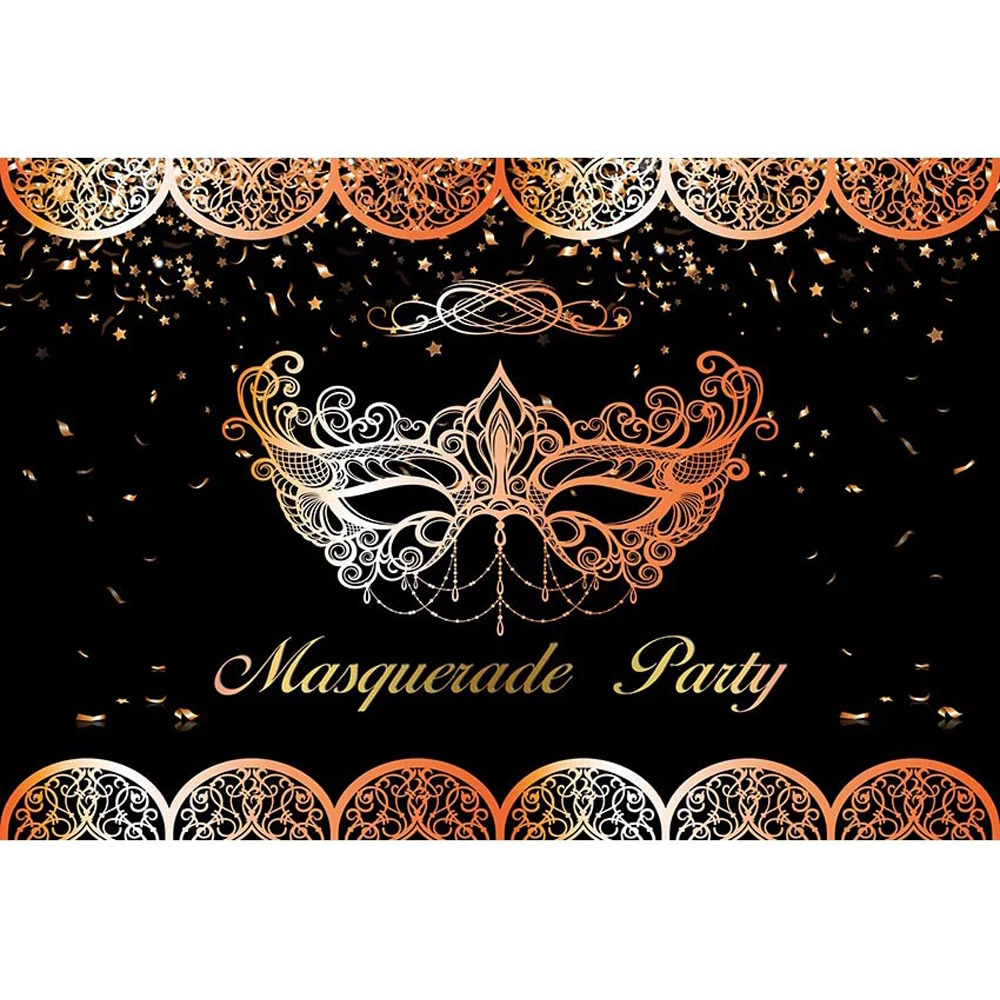 Masquerade Party Photo Booth Backdrop Black Digital Printed Mask Stars