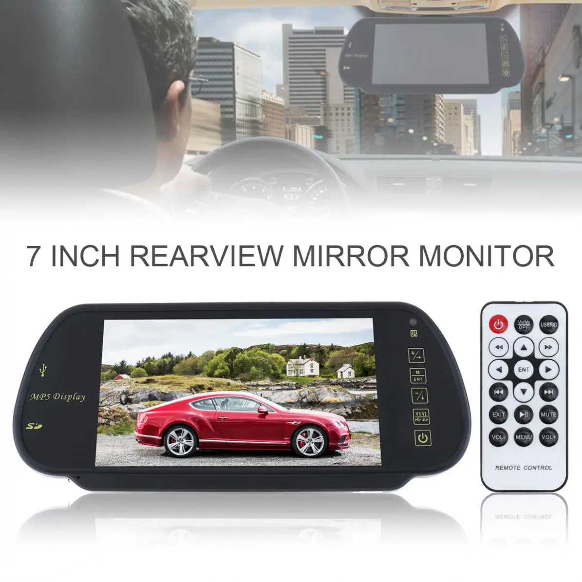 

7 inch LCD MP5 Car Rear View Mirror Monitor TFT LCD Color Screen SD USB Auto Car Parking Backup Reverse Monitor+ remote control
