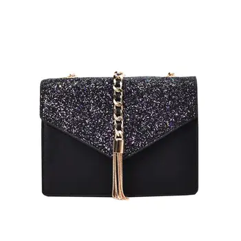 

Sequin square bag 2019 summer fashion new high quality PU leather Women's Designer Handbag Tassel Chain Shoulder Crossbody Bag