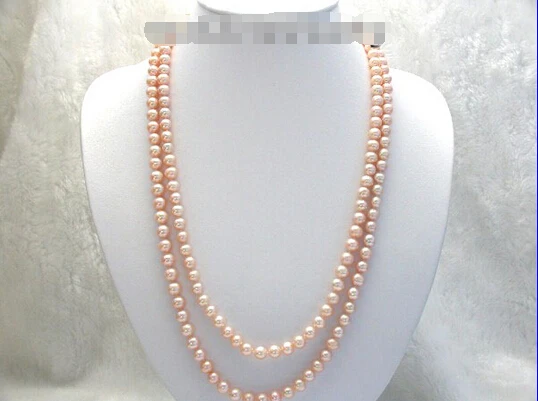 

Free shipping >>>>>>stunning long 50" 8mm round pink freshwater pearls necklace y139