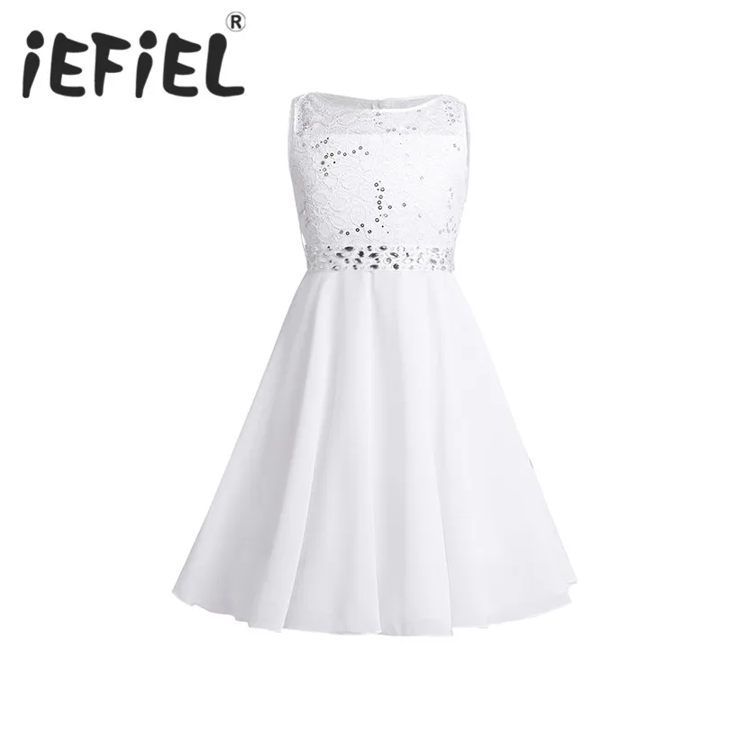 

iEFiEL White Ivory Flower Girl Lace Dresses Little Girls Kids Children Bridesmaid Wedding Party Pageant First Communion Dress