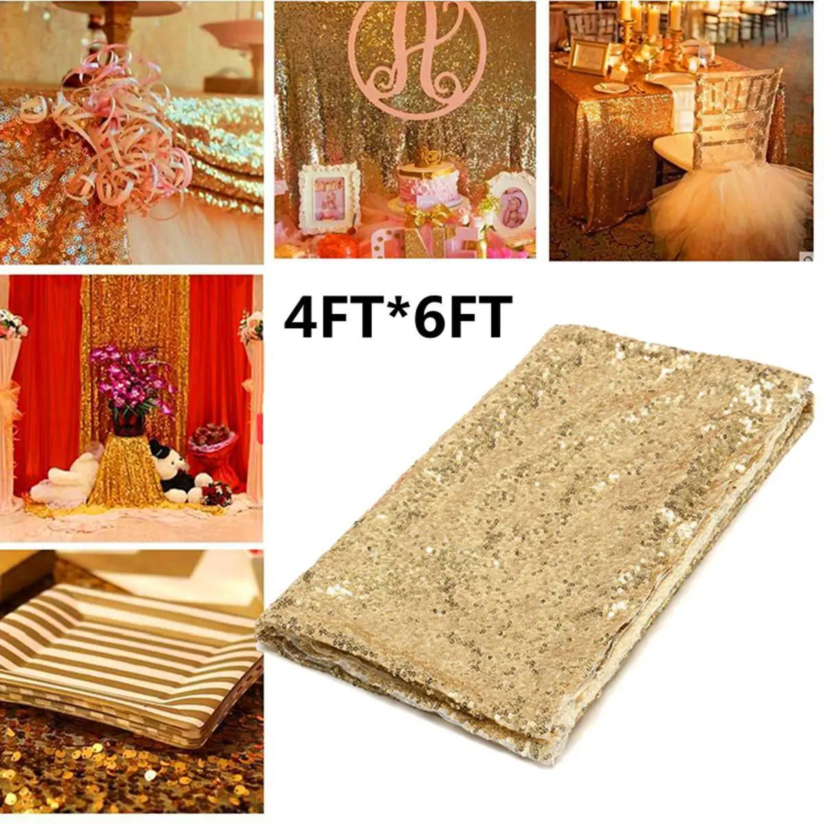 120*180cm Sequin Photo Backdrop Wedding Booth Photography Background Cloth Champagne Gold
