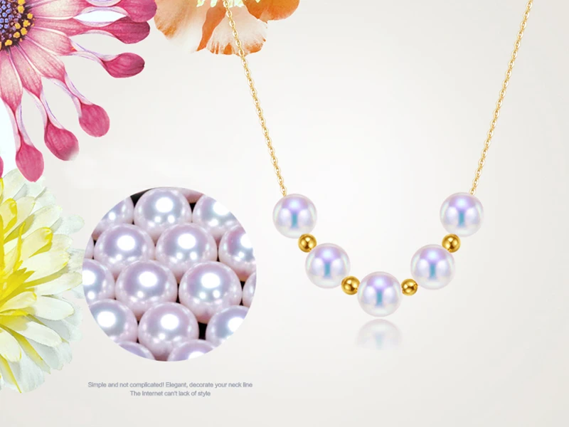 Sinya Cute 18k gold beads Natural Round Pearls necklace for ladies women mom girls gift with 45cm au750 gold chains best gift (5)