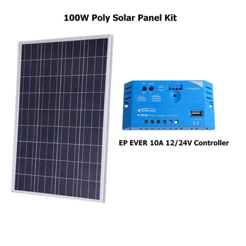 

100w Solar Panel Polycrystalline solar panel system kit w/10A EP solar charge controller, Free shipping No tax to UK/ES/FR/US