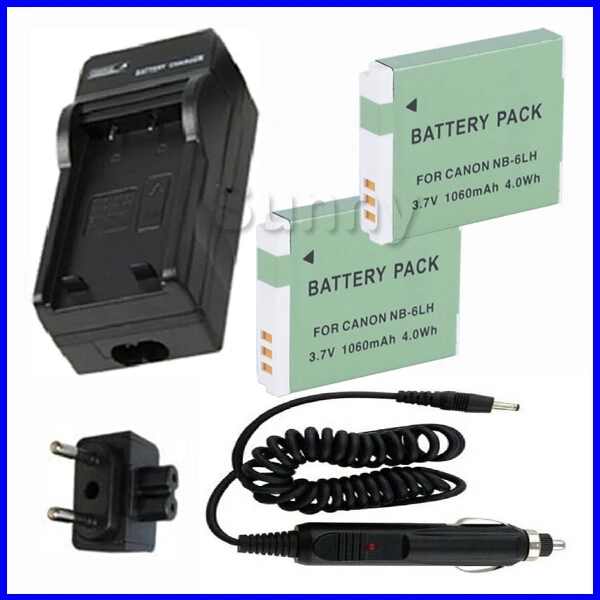 

Battery (2-Pack) + Charger for Canon NB-6LH, NB-6L, NB 6LH, NB6LH, NB6L Lithium Ion Rechargeable 1060mAh and 3.7V