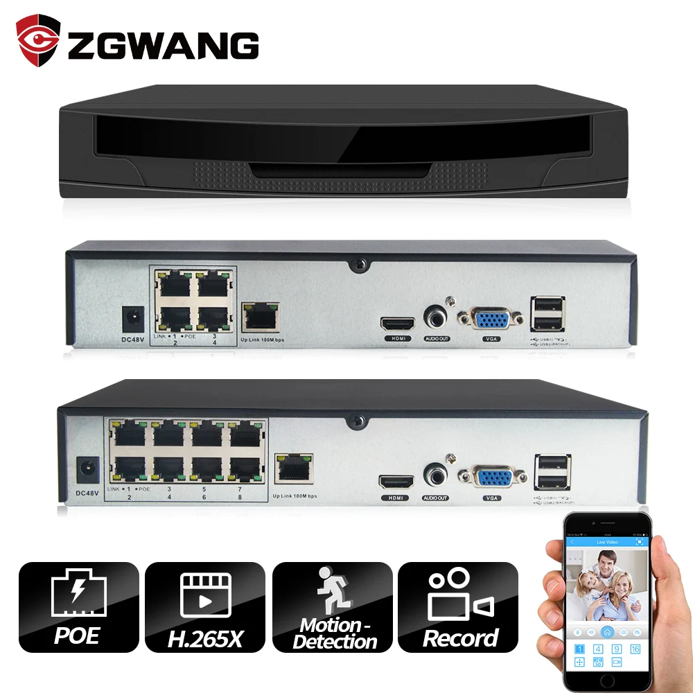 Камера видеонаблюдения ZGWANG H.265X 4/8 каналов POE NVR P2P ONVIF HD IP детектор движения сетевой