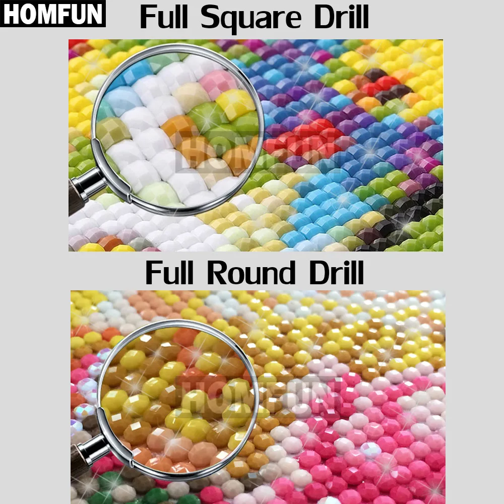 HOMFUN 5D DIY الماس اللوحة الكامل مربع/جولة الحفر \
