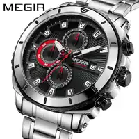 Luxury Stainless Steel Men Sport Watches MEGIR Waterproof Chronograph Male Quartz Wrist Watch Military Army Fashion Gift Clock