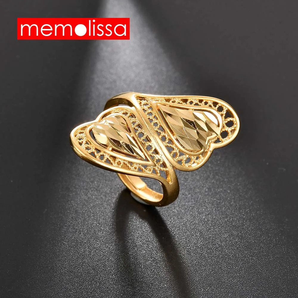 

MeMolissa Adjustable size Double Heart Gold Rings Gold Color Ring For Women Wedding Jewelry Ethiopian/African/Middle East Items