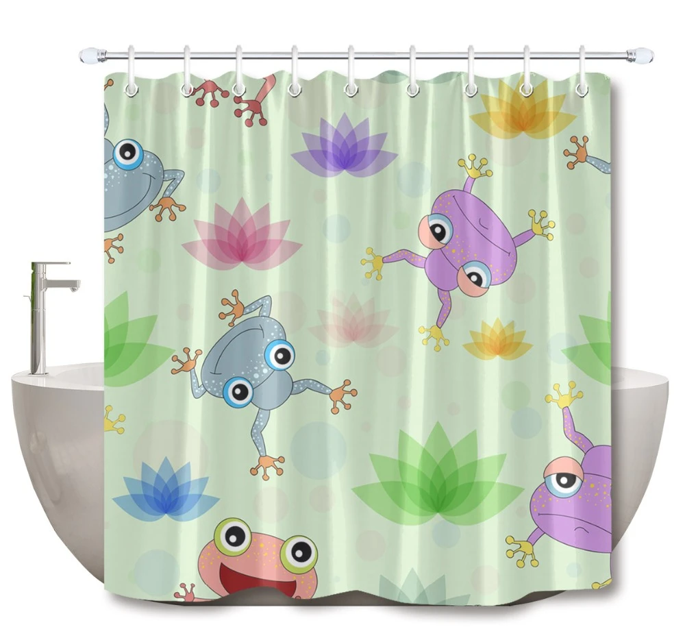 Lb Childrens Funny Cute Cartoon Frog Lotus Pond Bathroom Shower Curtain Nature Luxury Waterproof Fabric For Kids Bathtub Decor Shower Curtains Aliexpress