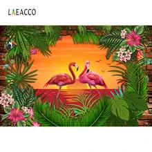 Laeacco Cartoon Flamingos Tropical Party Photocall Photography Backgrounds Customized Photographic Backdrops For Photo Studio