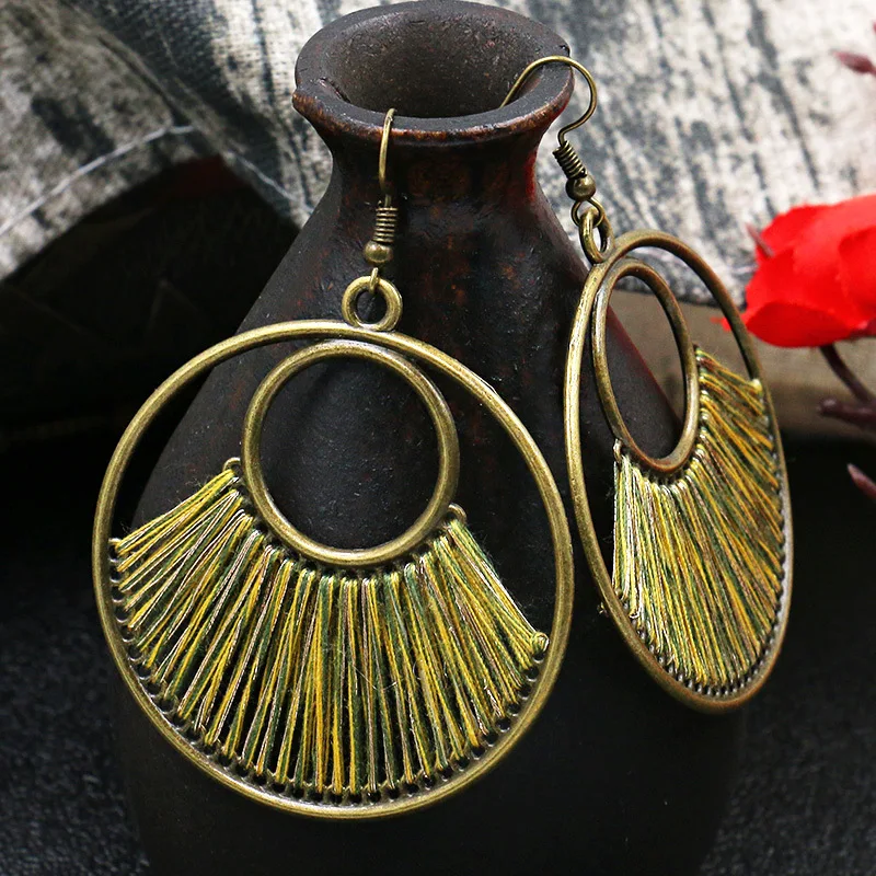 

Bohemia Boho Drop Earrings For Women Big Statement Ethnic Handmade Hanging Dangle Earrings Vintage Punk Style Fashion Jewelry