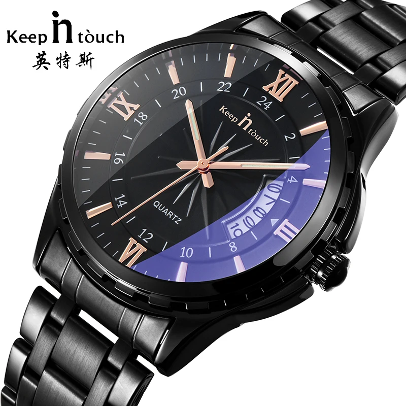 Top Luxury Brand Watch Men Calendar Water Resistant Noctilucent Stainless Steel Wristwatch Aquamarine Relogio Masculino