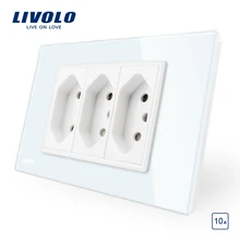 Livolo бразильский/Итальянский стандарт 3 контакта 10А гнездо, белая/черная стеклянная панель без вилки, C9C3CBR1-11/12