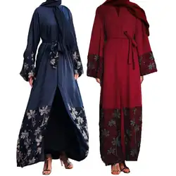 Цветочное нарядное платье Абая Дубай, Турция исламский хиджаб мусульманское платье Абая для женщин Caftan Jilbab Elbise Giyim Ramadan Robe