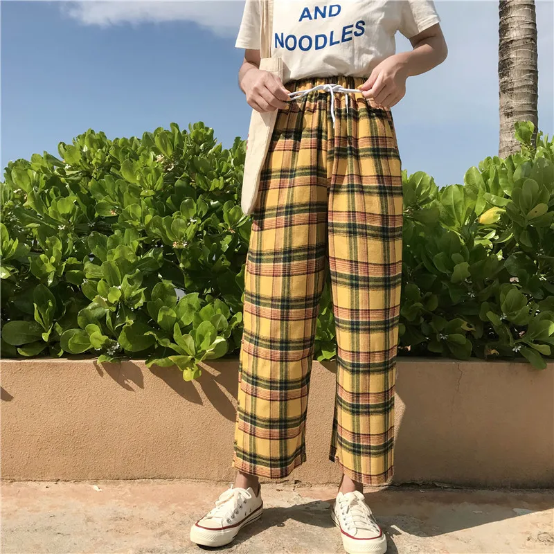 womens yellow plaid pants