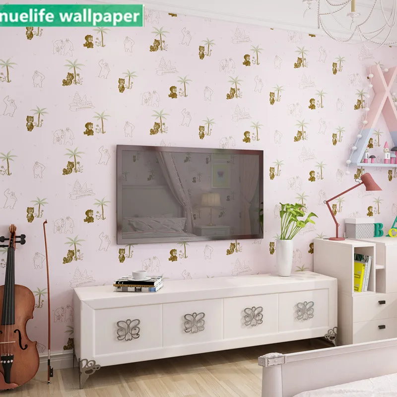 

Cartoon bear pattern kids room non-woven wallpaper boy living room background girl bedroom dormitory self-adhesive wallpaper